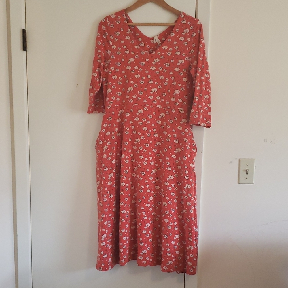 Pact Fit and Flare Floral Red Midi Dress XL *flawed*